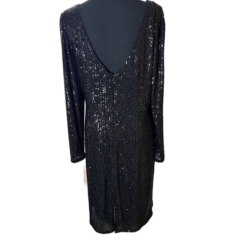 Nanette Lepore Black Sequin Dress Long Sleeve V back Cocktail Party Size 12 NWT - Picture 2 of 8